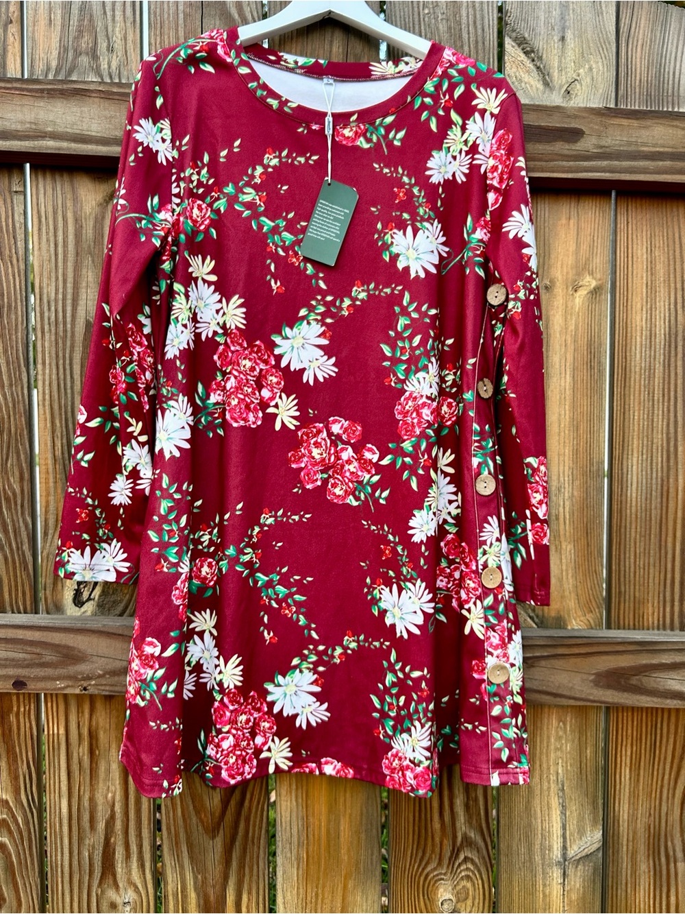 AWULIFFAN Women's large floral print wine red long Dress Tunic Sz. Large